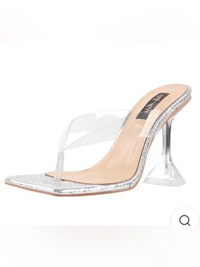 Clear PVC Thong Sandal with Silver Stiletto Heel - Women